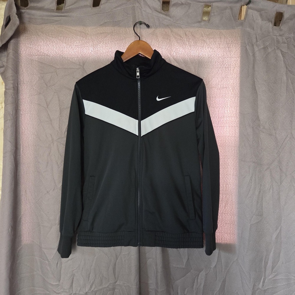 Nike Track Jacket Mens XL Black Full Zip Chevron Colorblock Logo Athletic